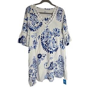 NWT Cupshe White Tunic Dress XS Boho Paisley Crochet Trim Cover Up Coastal Beach